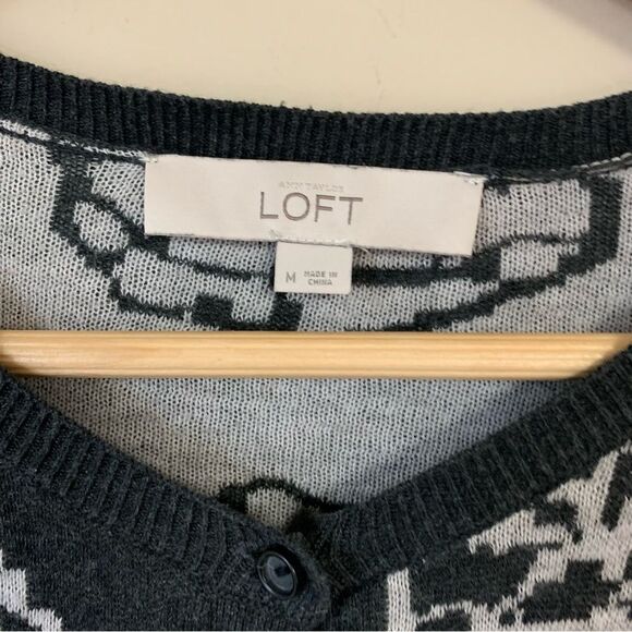 LOFT Ann Taylor Cardigan Women’s Medium Sweater Gray Floral Summer Lightweight - Picture 4 of 6